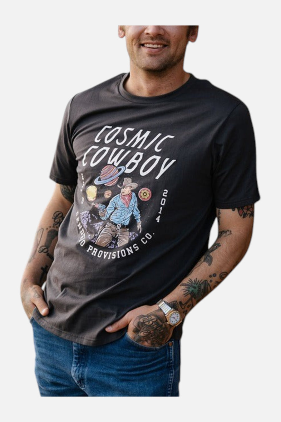 Sendero Provisions Cosmic Cowboy T-Shirt in Asphalt – back view