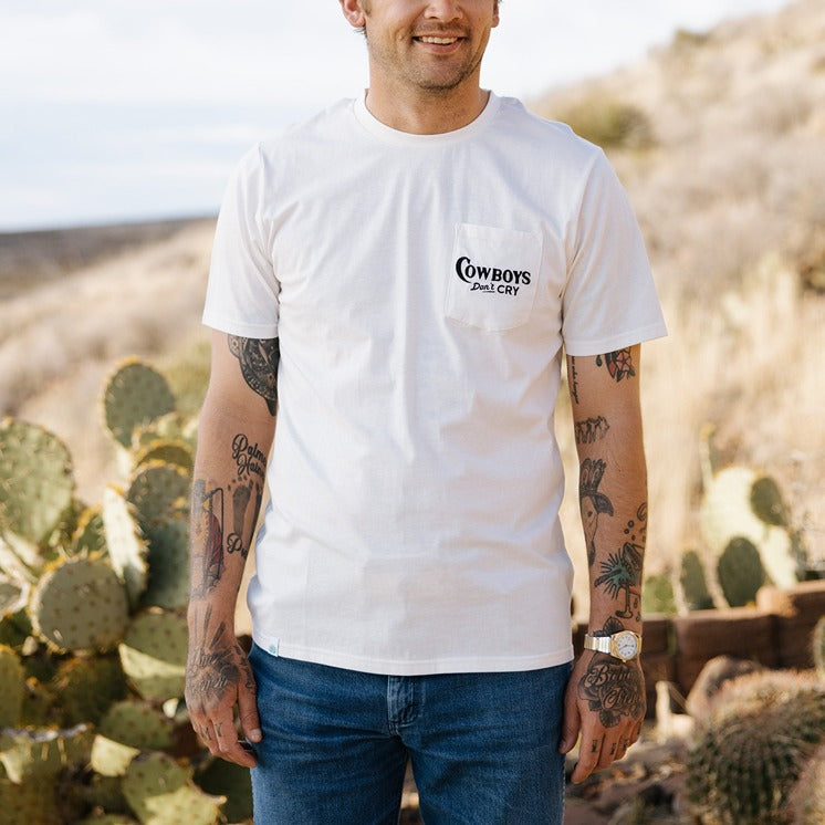 Sendero Provisions Cowboys Don't Cry T-Shirt in Vintage White – detail