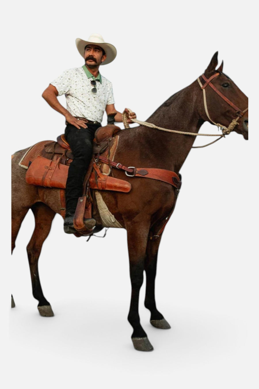 Sendero Provisions High Noon Performance Polo in Oasis White – on model