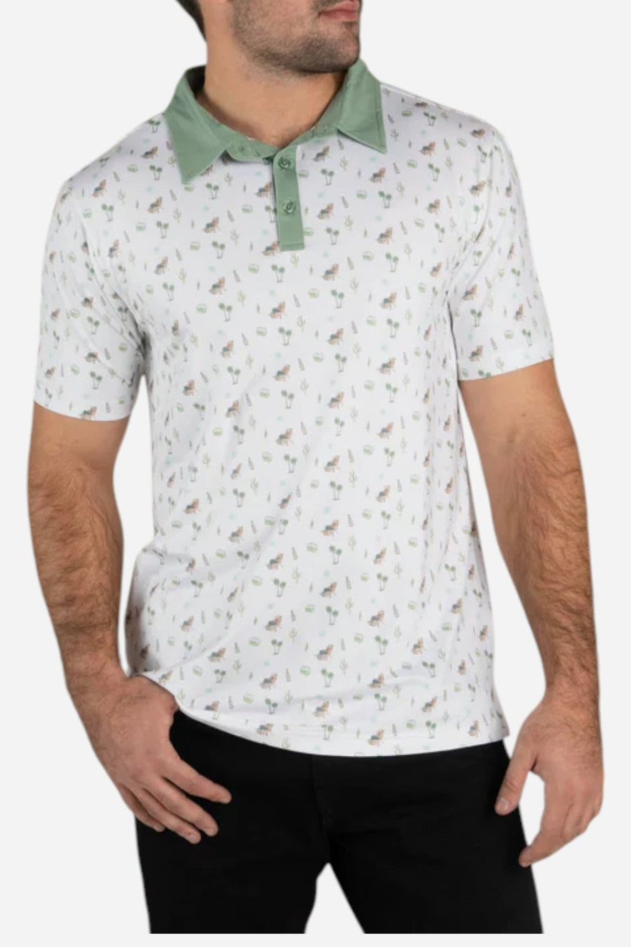 Sendero Provisions High Noon Performance Polo in Oasis White – on model
