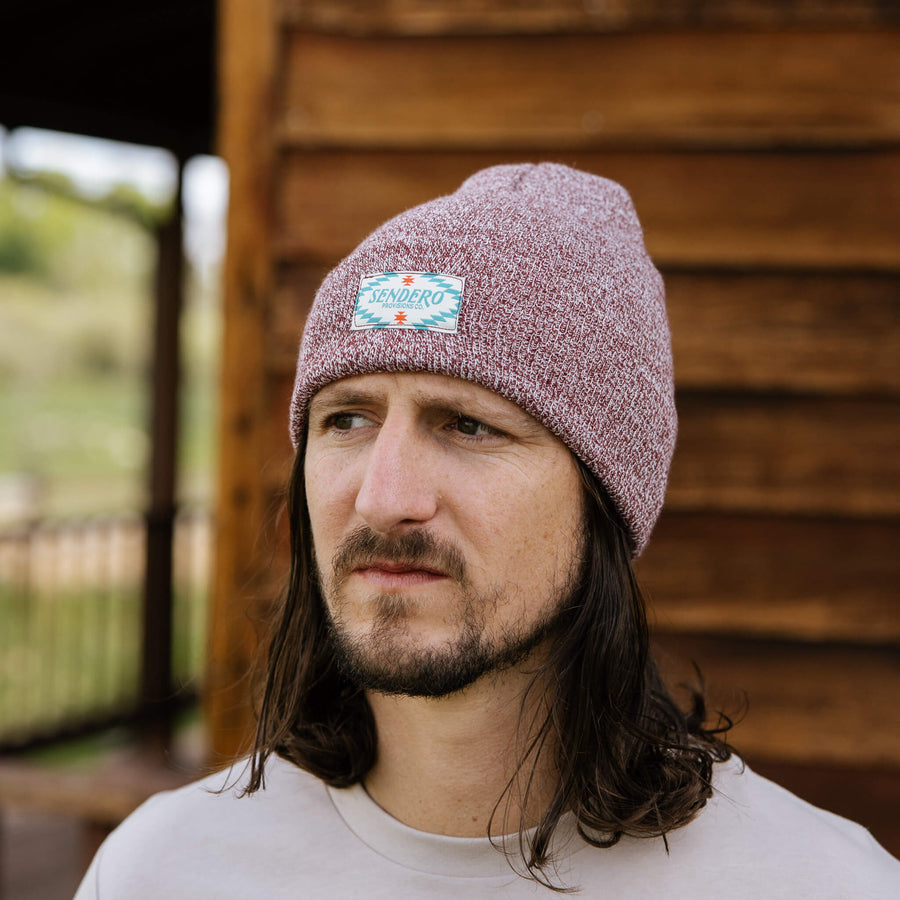 Sendero Provisions The Sendero Classic Beanie in Marl Burgundy – side view