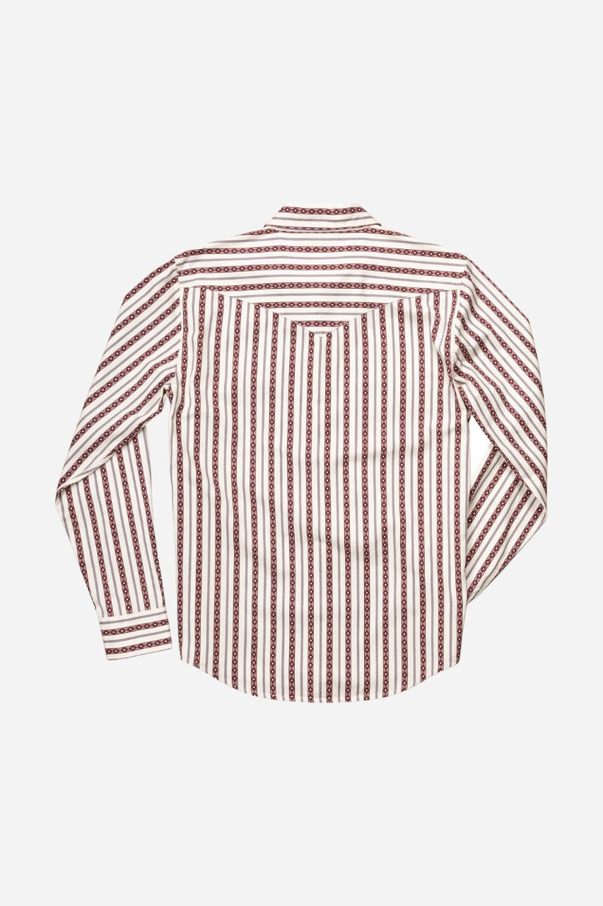 Sendero Provisions The Wyatt Button Up Long Sleeve Pearl Snap Shirt Serape Burgundy – back view