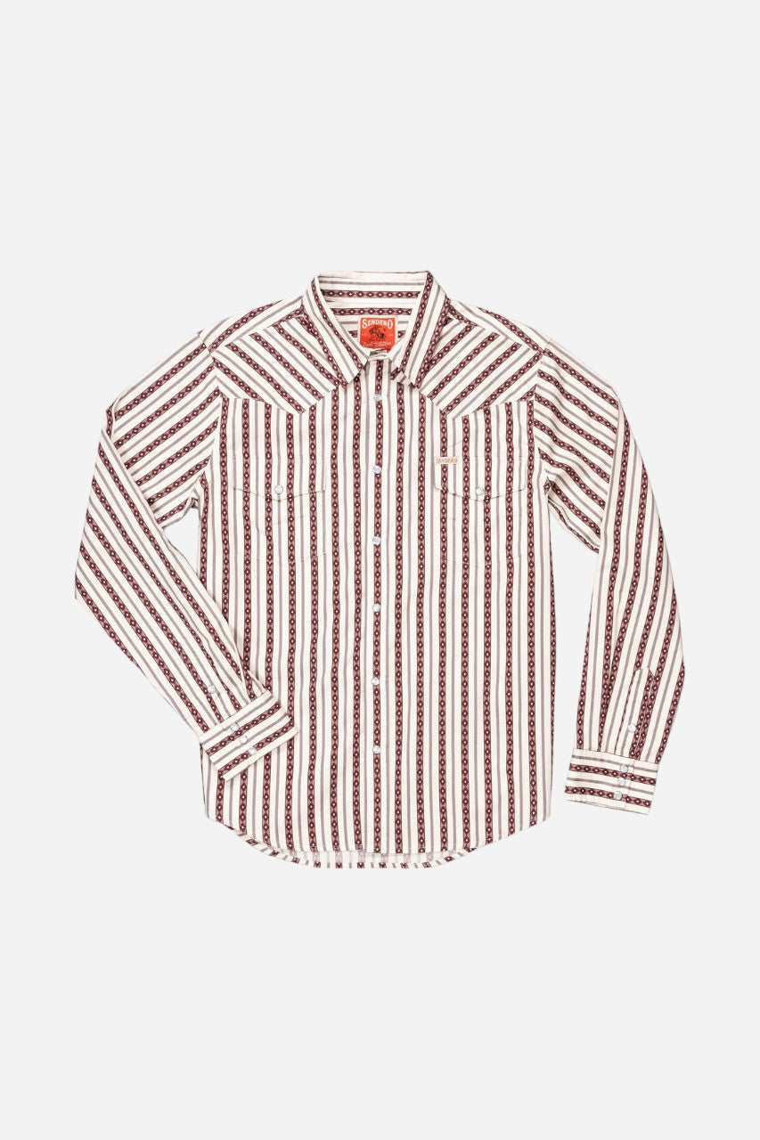 Sendero Provisions The Wyatt Button Up Long Sleeve Pearl Snap Shirt Serape Burgundy – front view