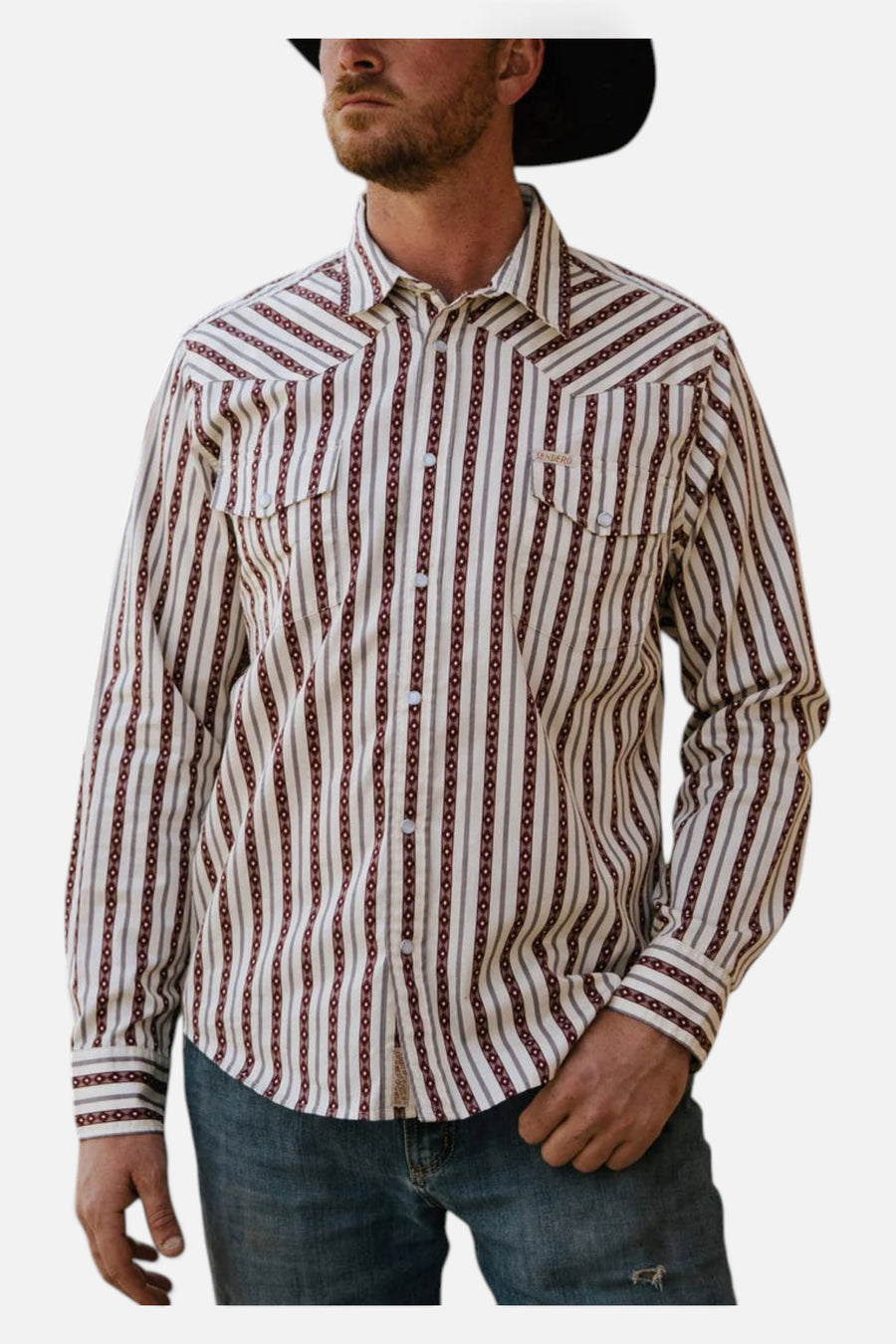 Sendero Provisions The Wyatt Button Up Long Sleeve Pearl Snap Shirt Serape Burgundy – side view