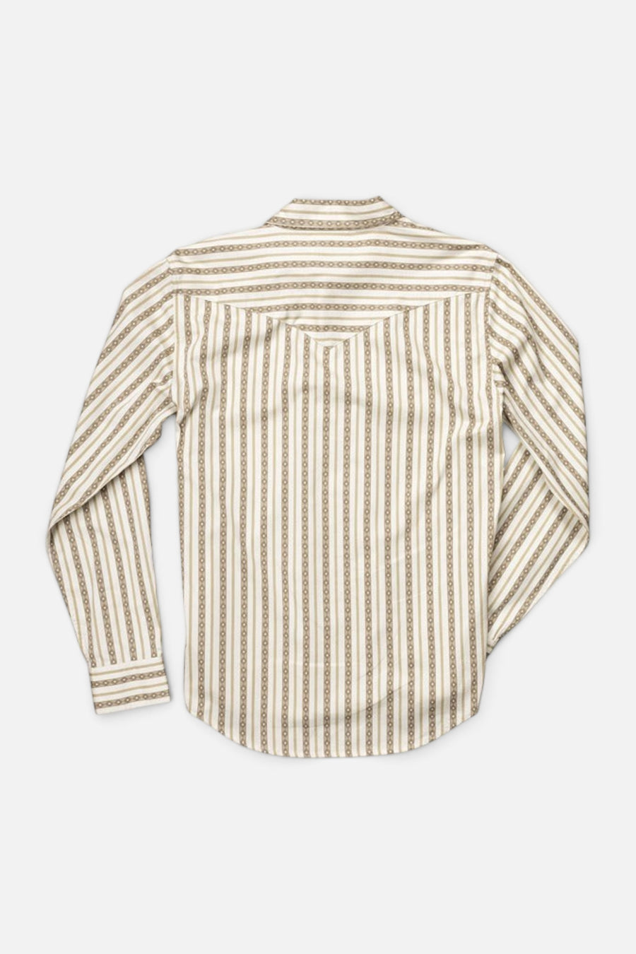 Sendero Provisions The Wyatt Button Up Long Sleeve Serape Pearl Snap Shirt in Tan – back view