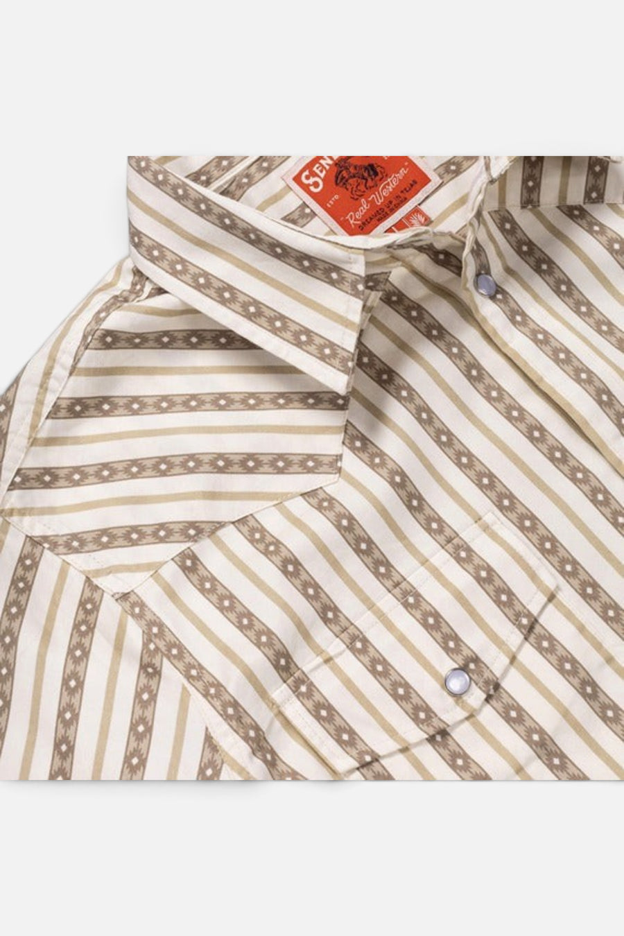 Sendero Provisions The Wyatt Button Up Long Sleeve Serape Pearl Snap Shirt in Tan – side view