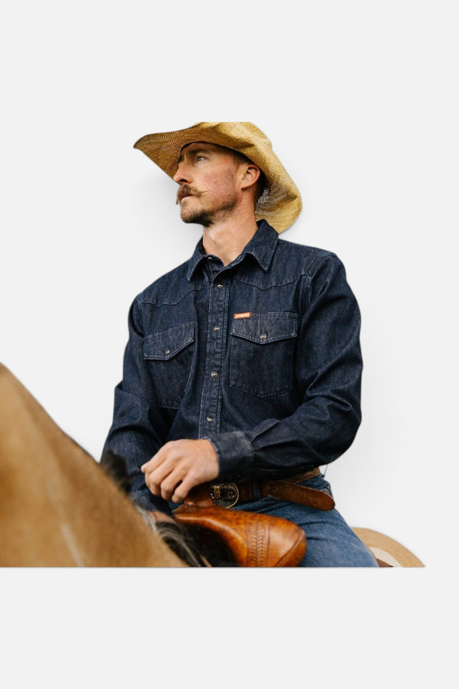 Sendero Provisions Wyatt Pearl Snap in Workman Denim – detail