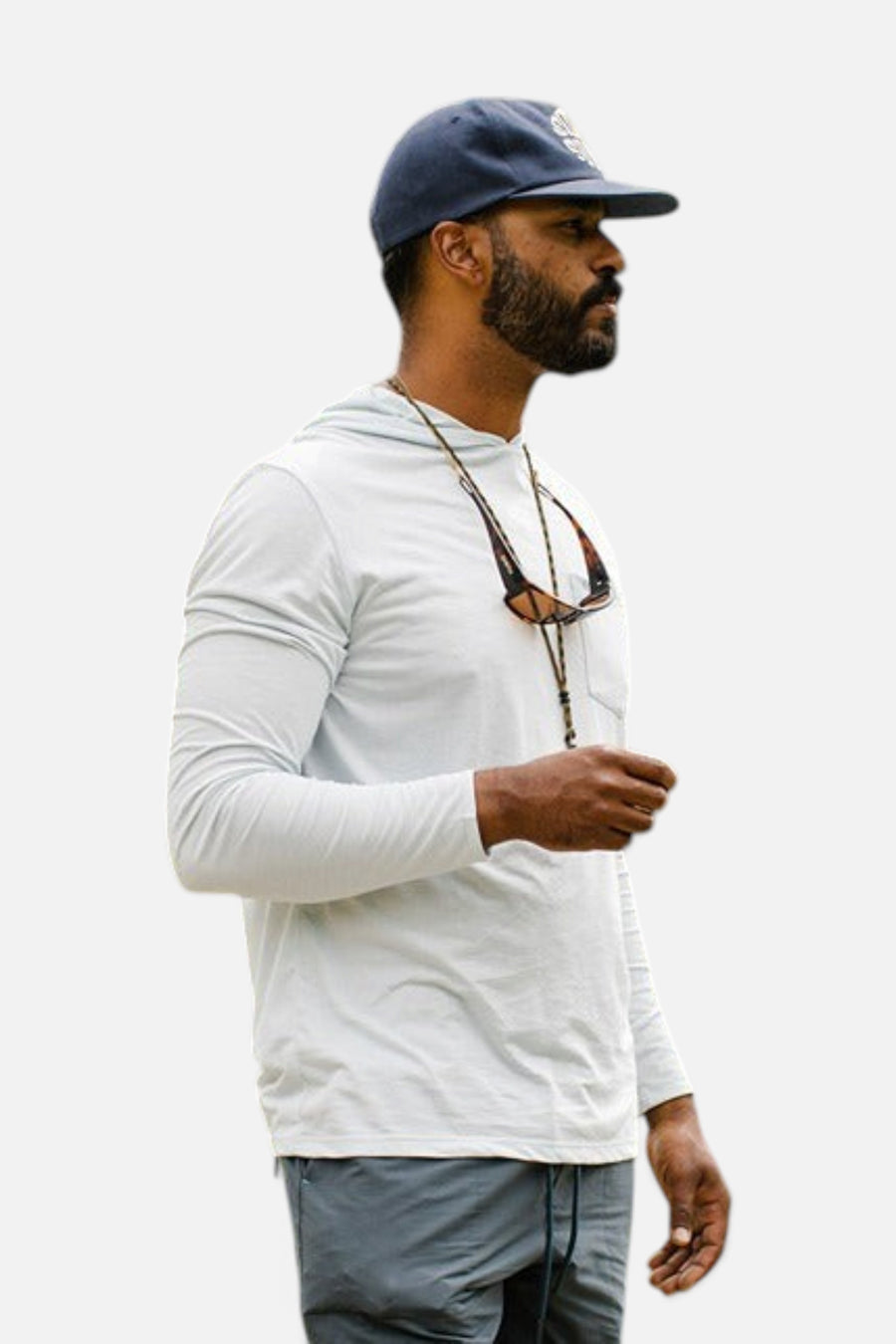 Sendero Provisions Yucatan Bamboo Hoodie Tech Shirt in Frio Blue – flat lay
