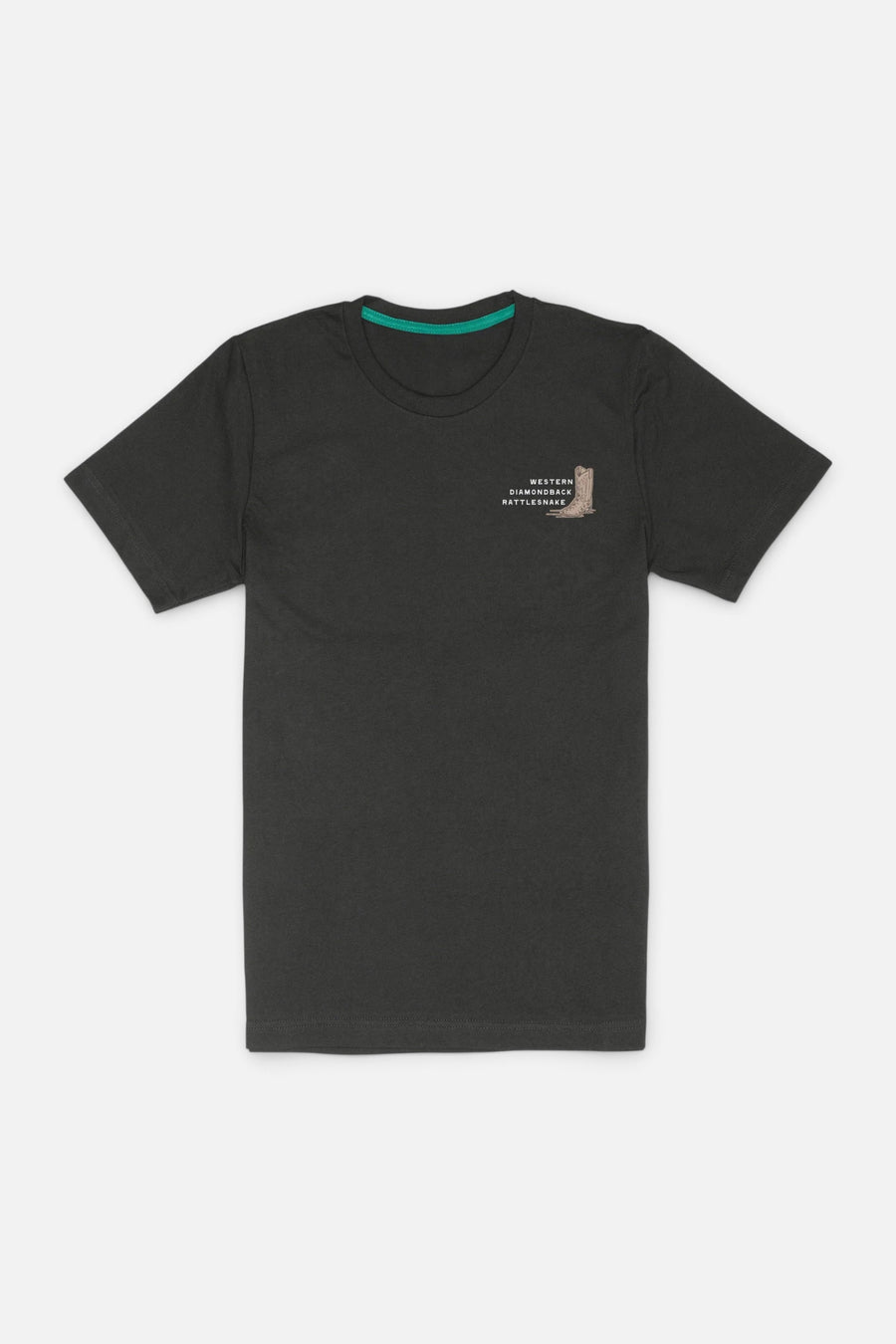 Sendero Rattlesnake Tee in Vintage Black – flat lay