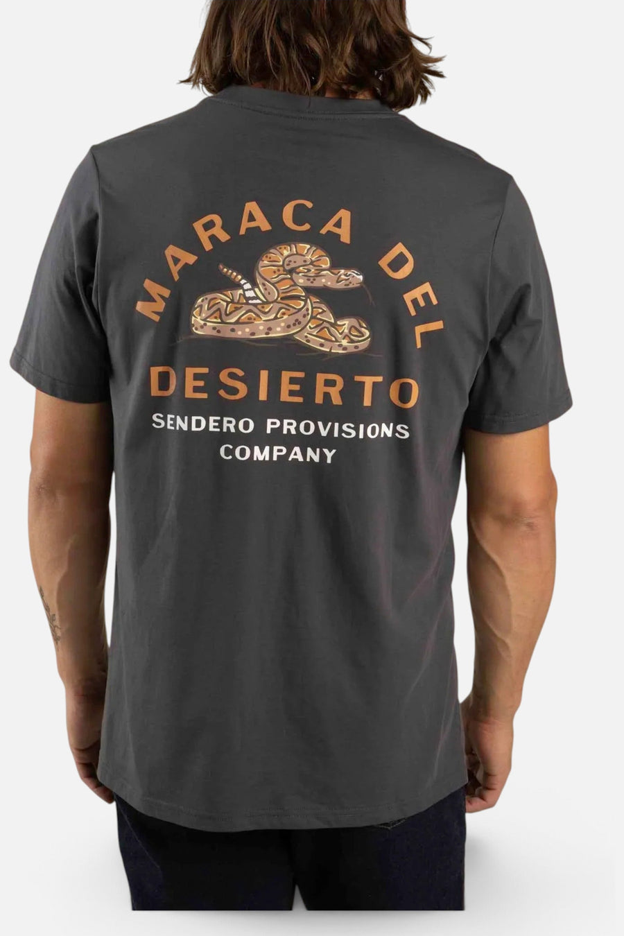 Sendero Rattlesnake Tee in Vintage Black – front view
