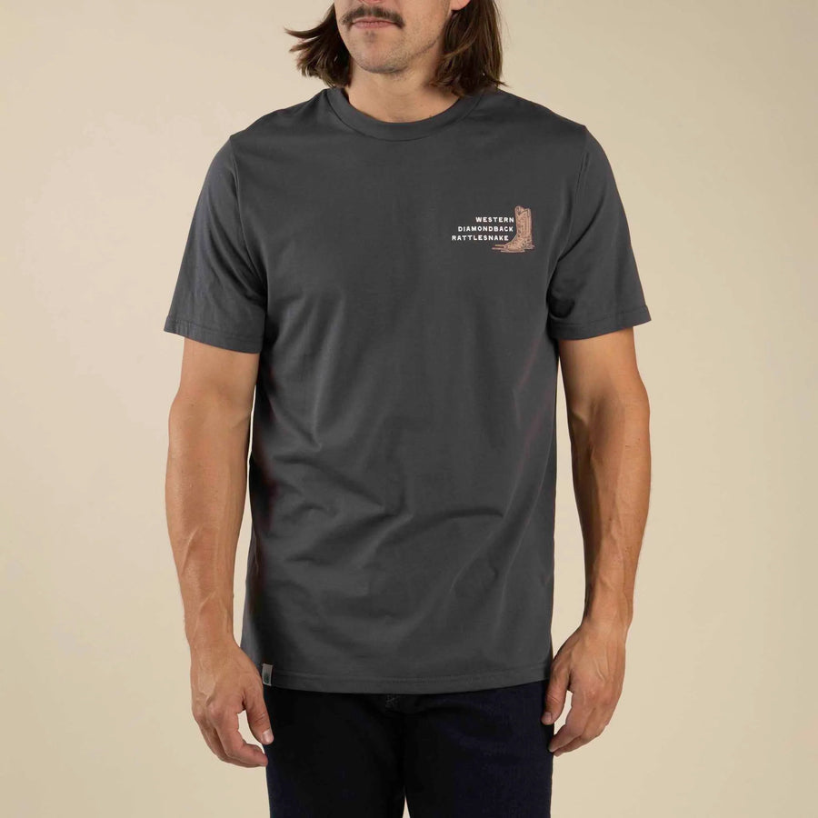 Sendero Rattlesnake Tee in Vintage Black – side view