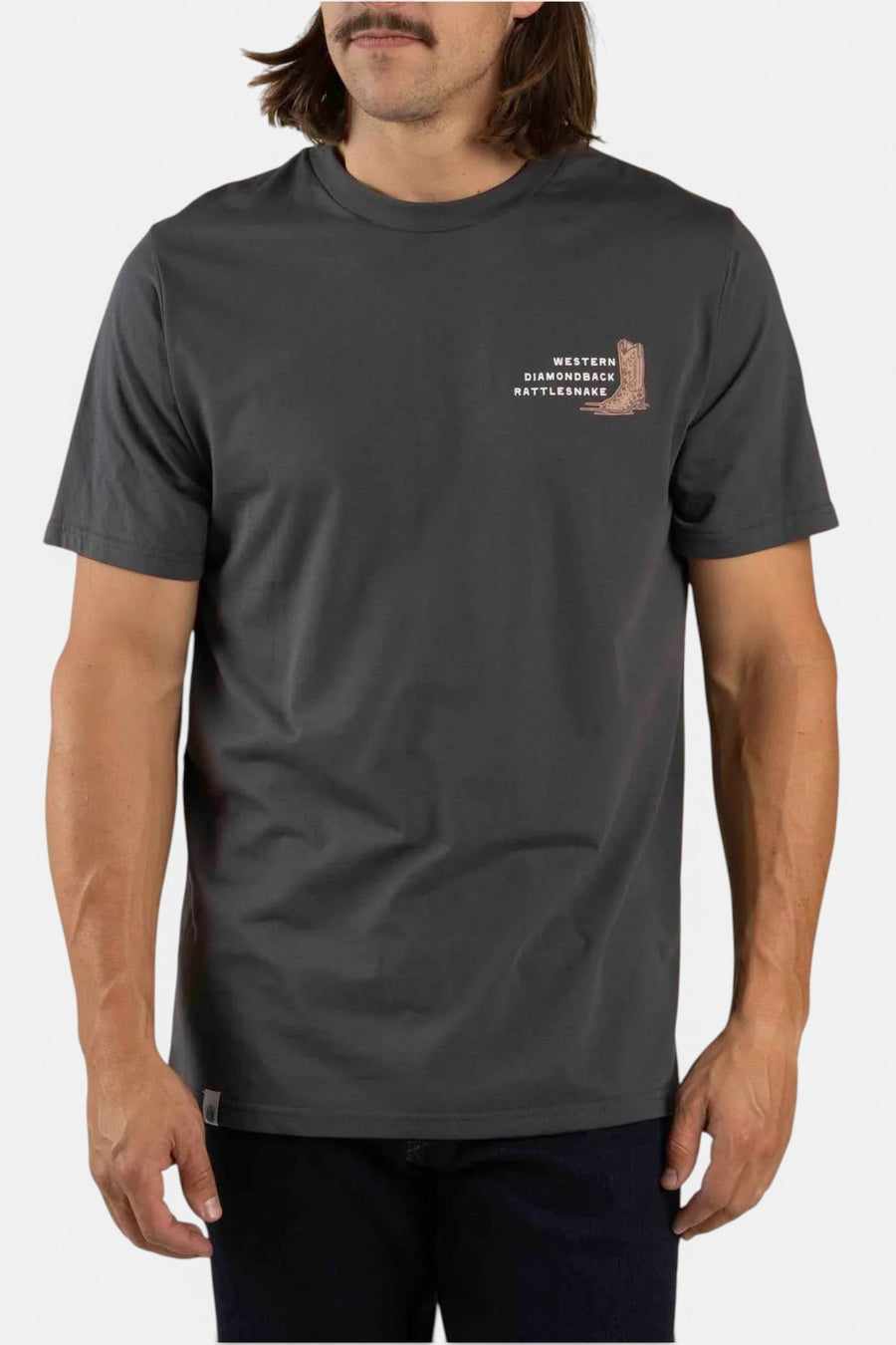 Sendero Rattlesnake Tee in Vintage Black – side view