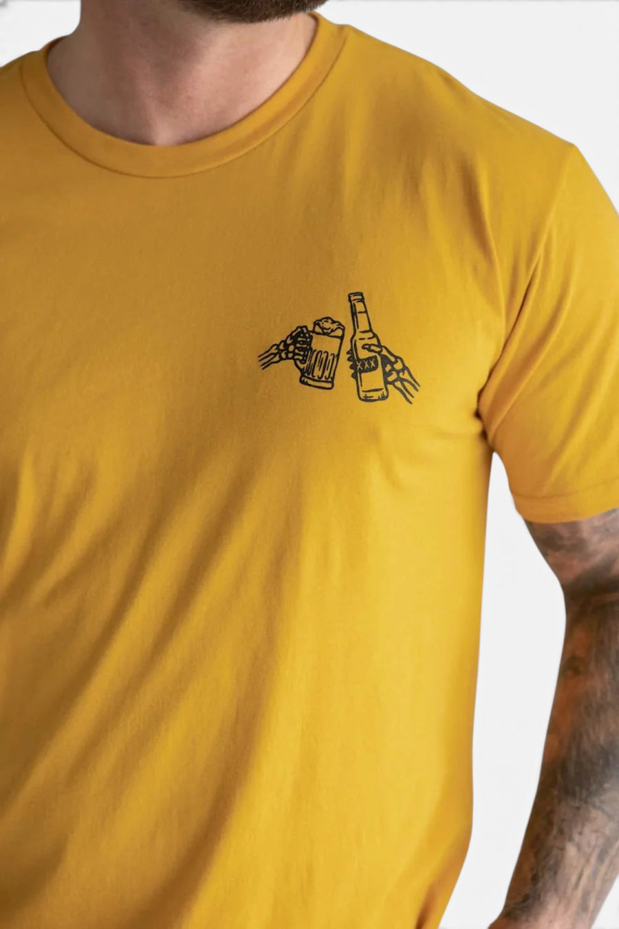 Sendero Shootin' Hand Salud Tee in Goldenrod – flat lay