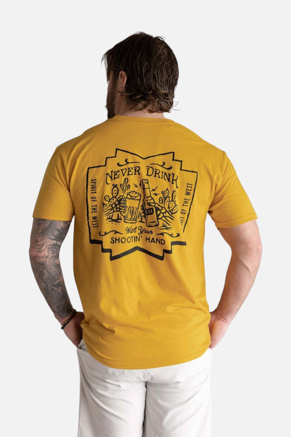Sendero Shootin' Hand Salud Tee in Goldenrod