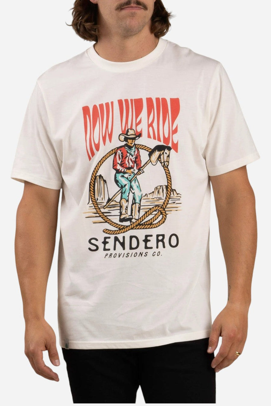 Sendero Stick Horse T-Shirt White – on model