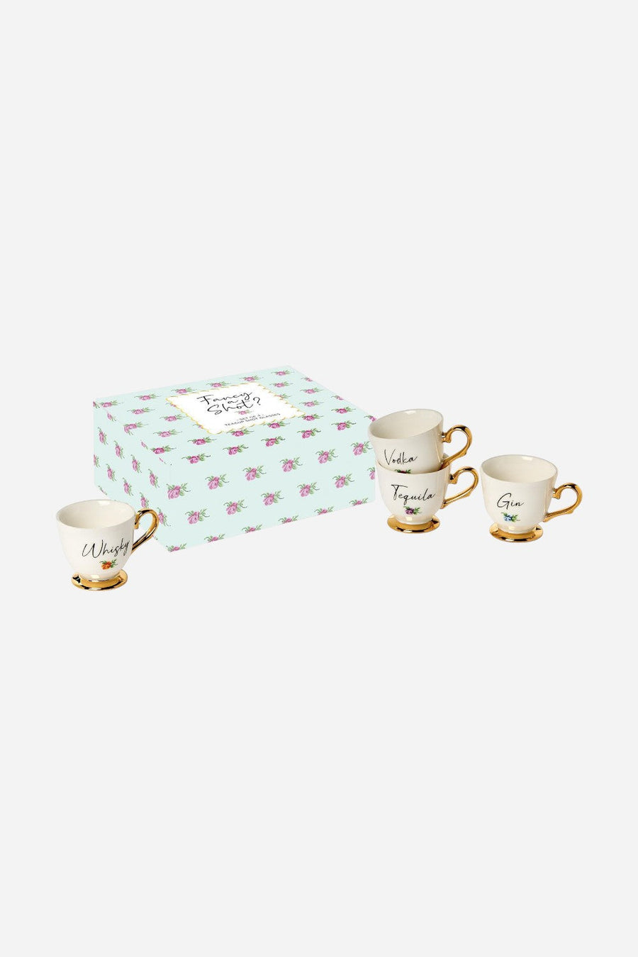 Set of 4 Teacup Shot Glasses in Gift Box – back view