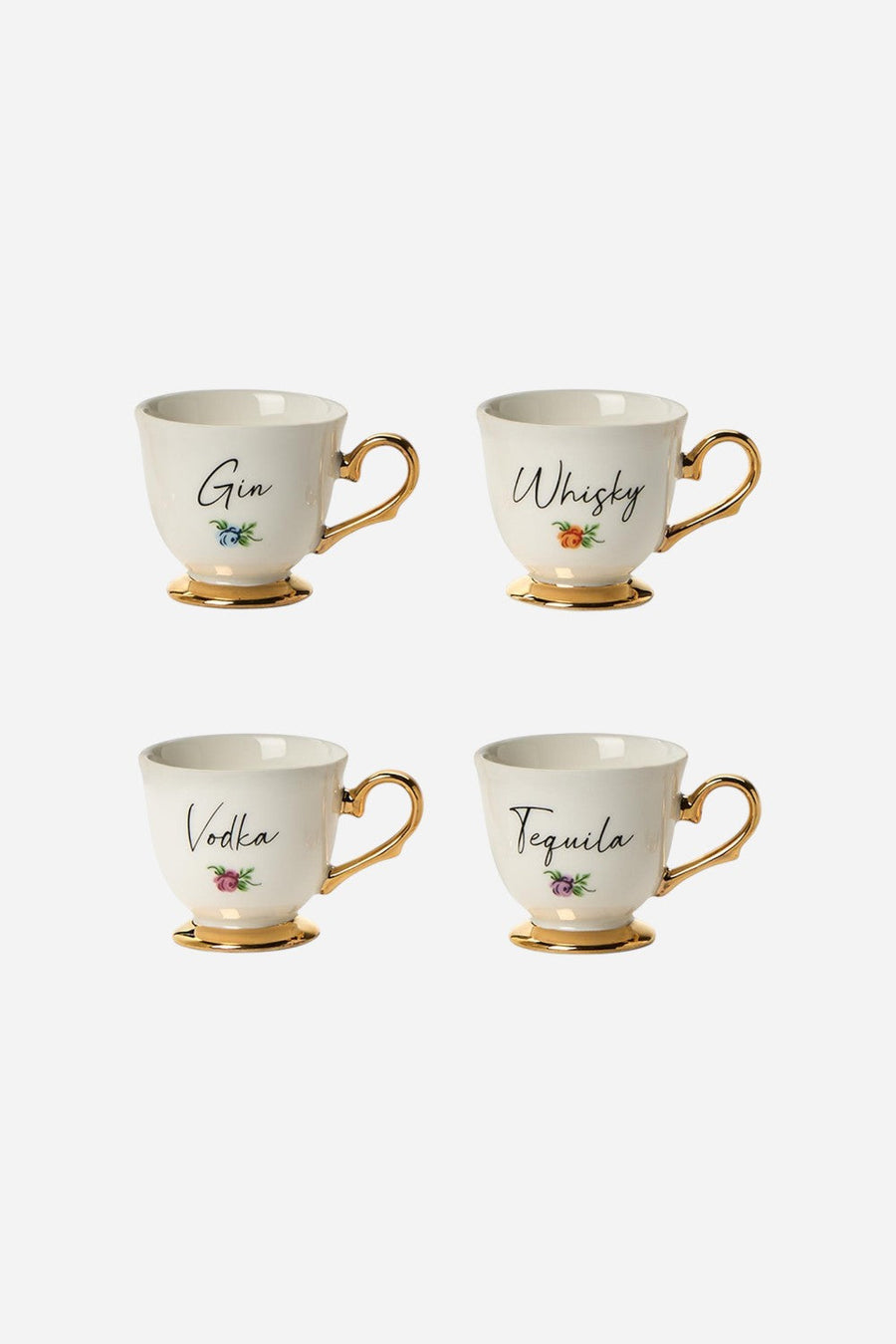 Set of 4 Teacup Shot Glasses in Gift Box – front view