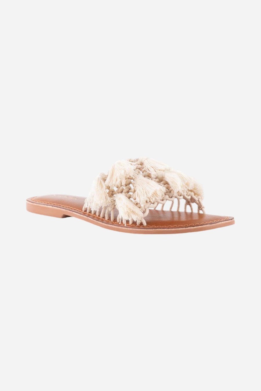 Seychelles Camellia Macrame Tassel Sandals in Natural – back view