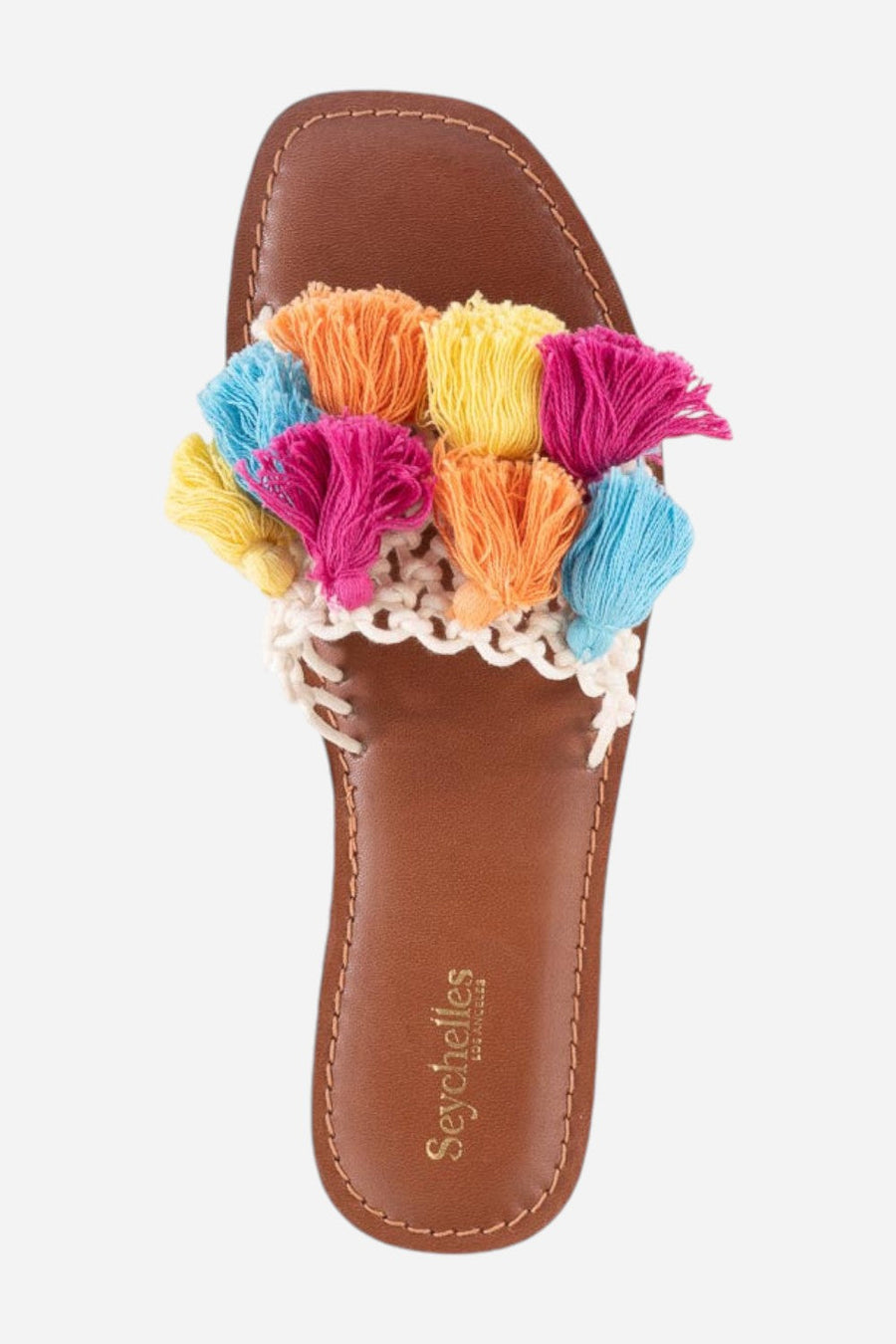 Seychelles Camellia Macrame Tassel Sandals in Rainbow – detail