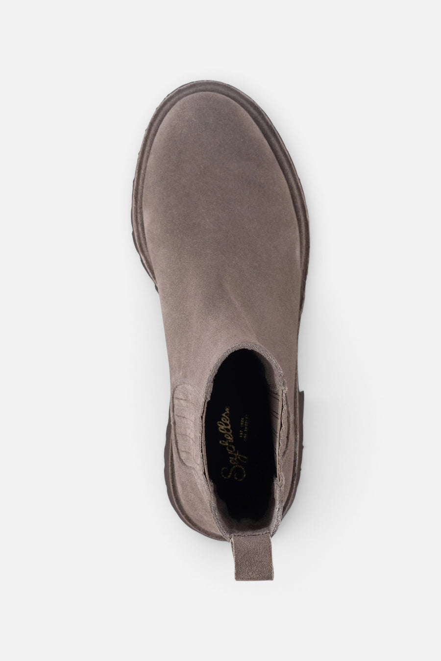 Seychelles Cashew Booties in Taupe Suede – flat lay