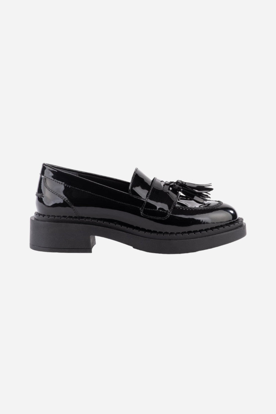Seychelles Final Call Loafer in Black Patent – front view