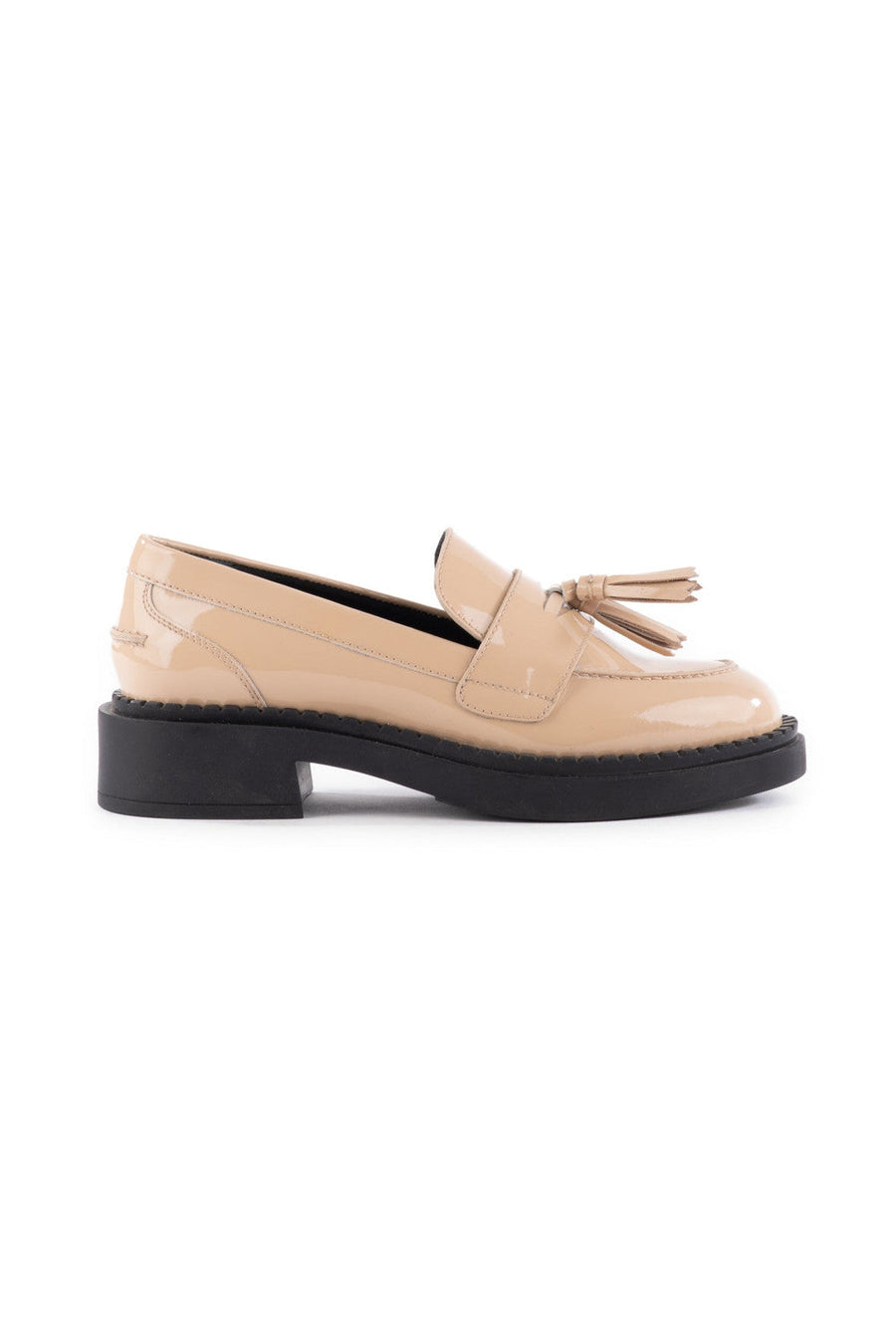Seychelles Final Call Loafer in Patent Beige – back view
