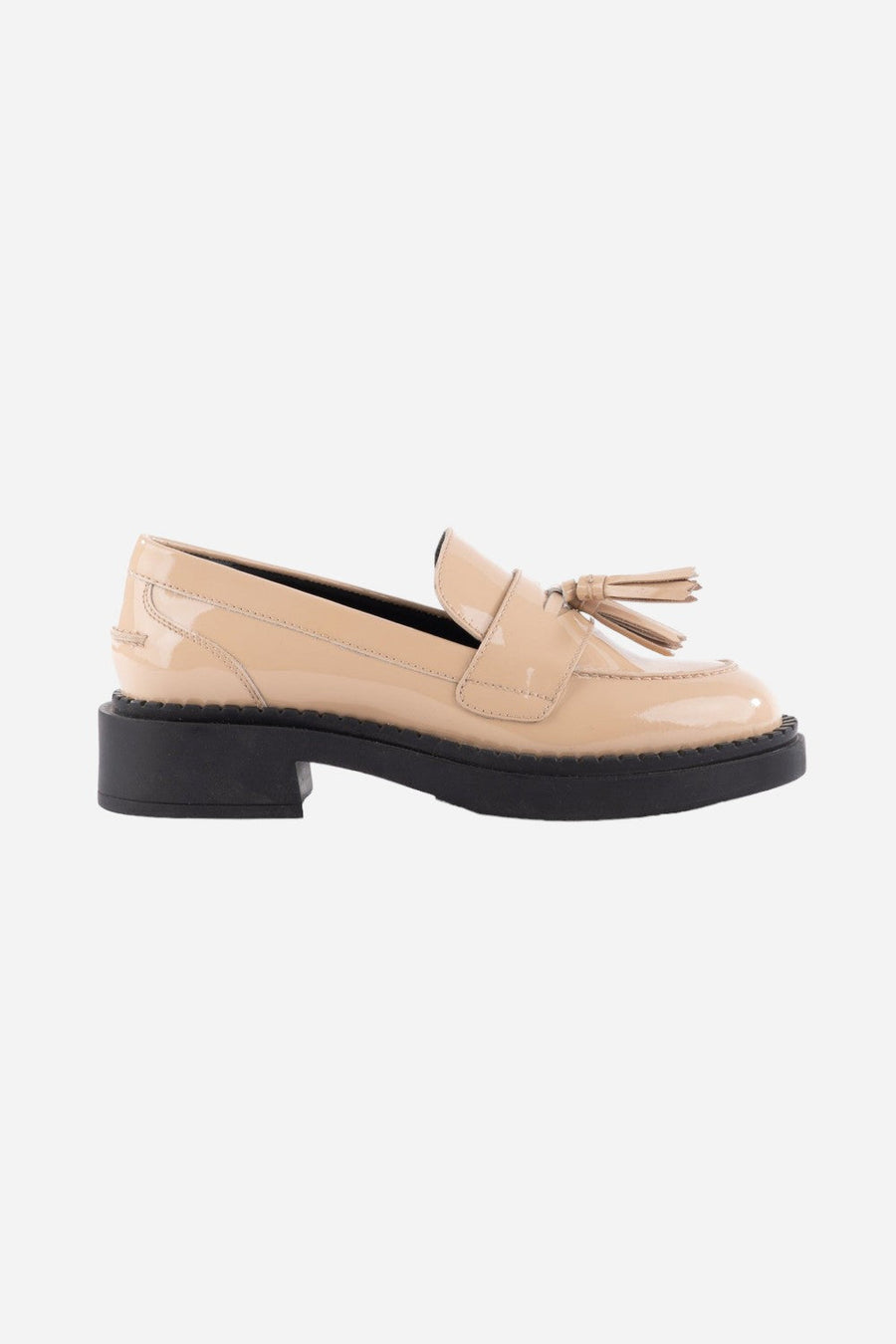 Seychelles Final Call Loafer in Patent Beige – front view