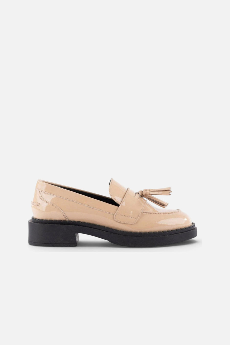 Seychelles Final Call Loafer in Patent Beige – side view
