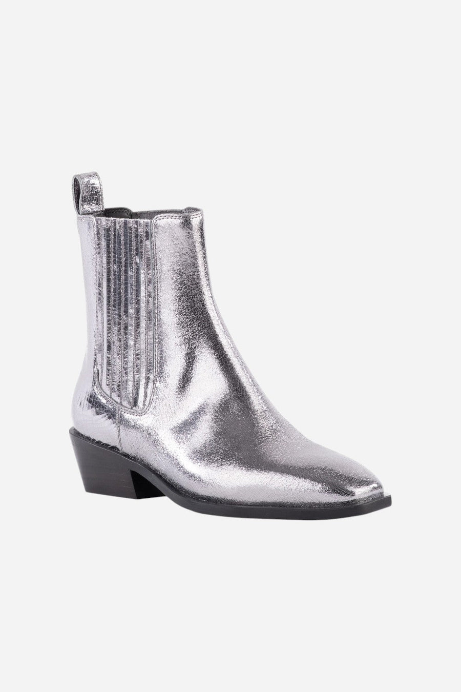 Seychelles Hold Me Down Booties in Metallic Leather Silver – back view