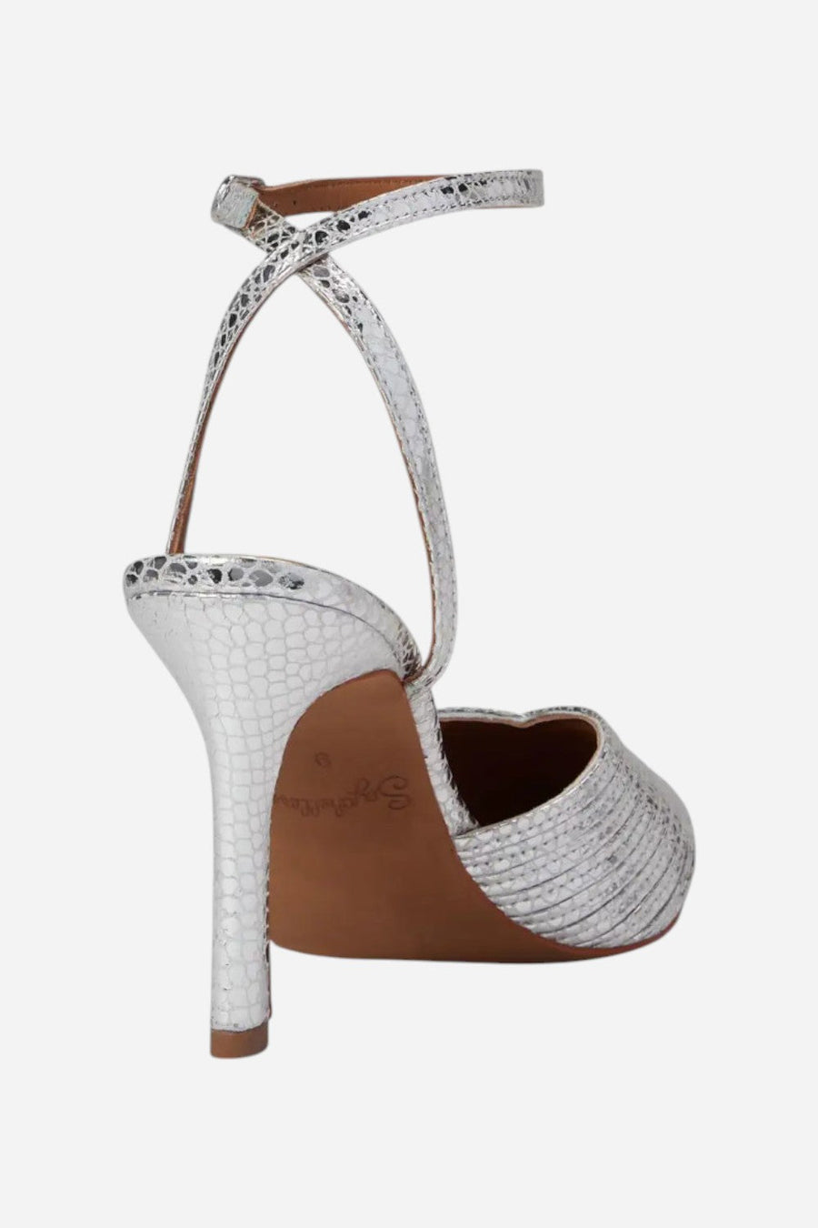 Seychelles On To The Next Heels in Silver Metallic Leather – flat lay