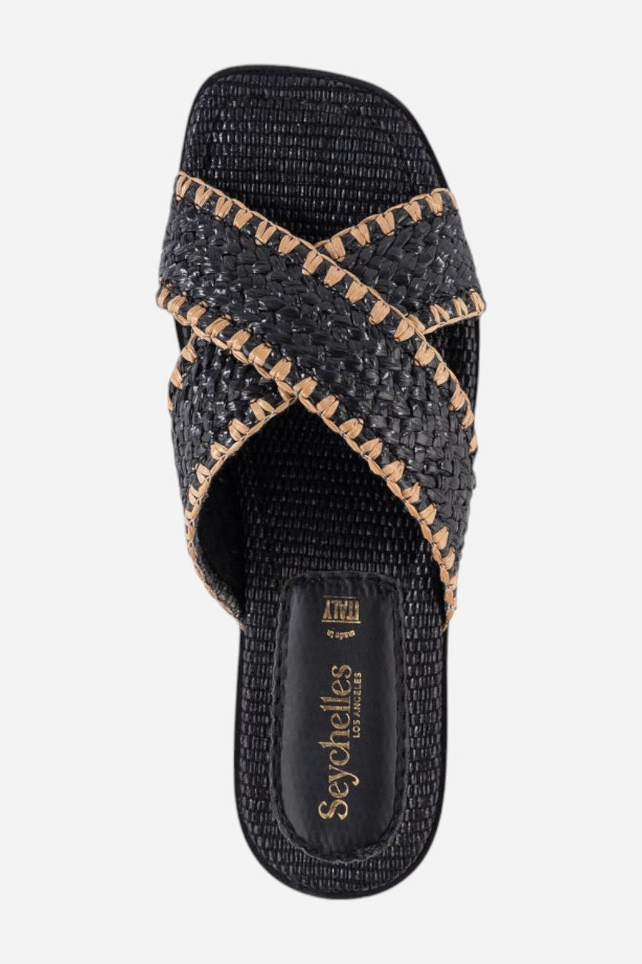 Seychelles Pomelo Raffia Sandal in Black – detail
