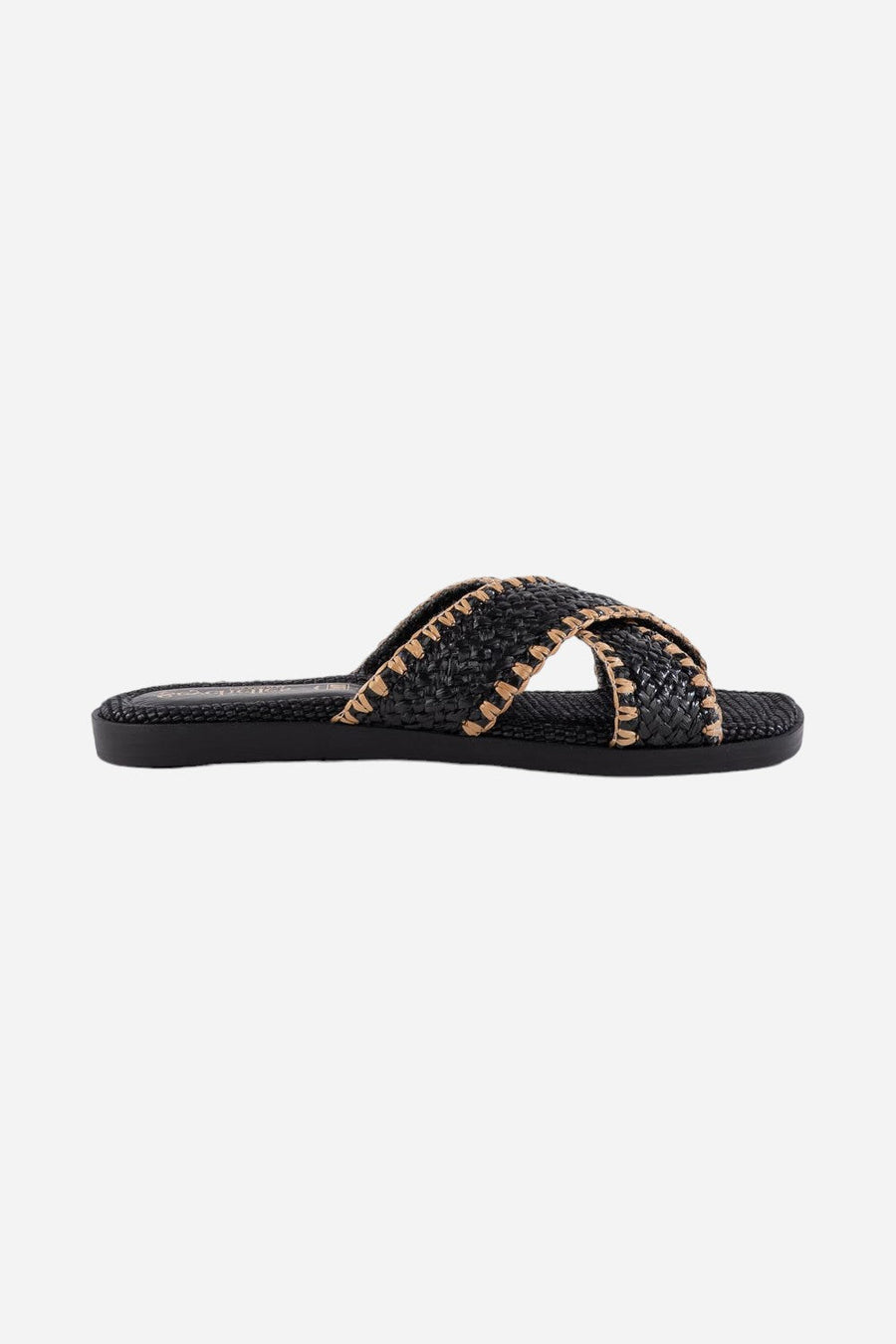 Seychelles Pomelo Raffia Sandal in Black – front view
