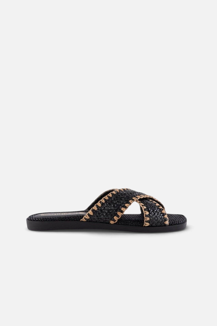 Seychelles Pomelo Raffia Sandal in Black – side view