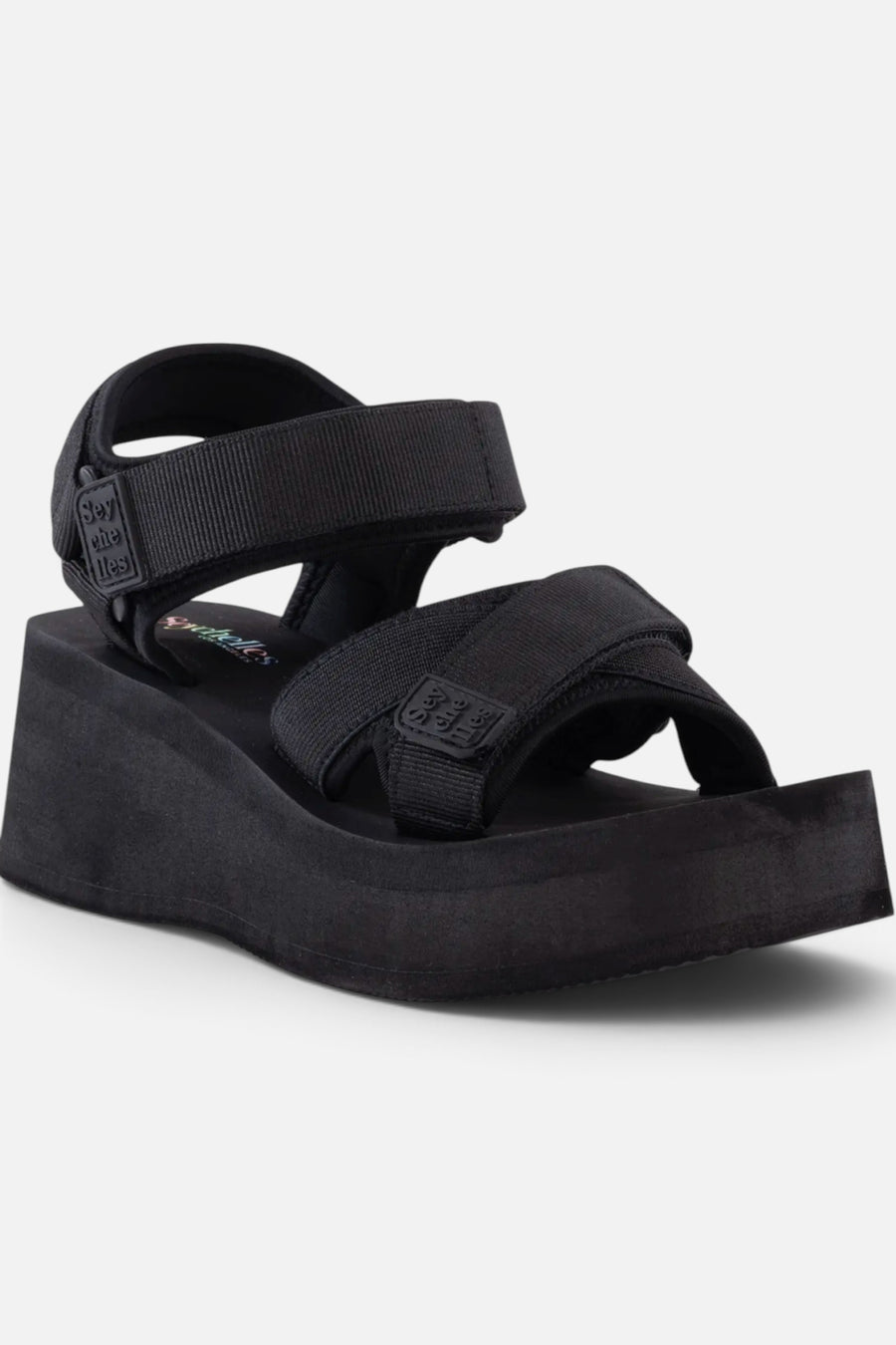 Seychelles Serenade Nylon Platform Sandals in Black – back view
