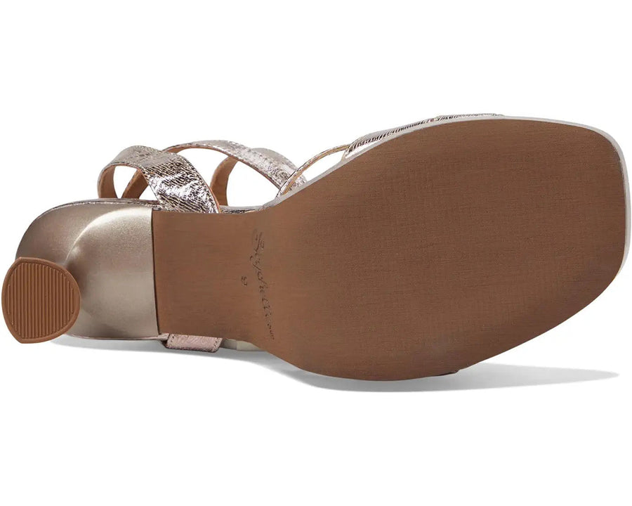 Seychelles Sweet Nothings Heels in Morganite Metallic – flat lay