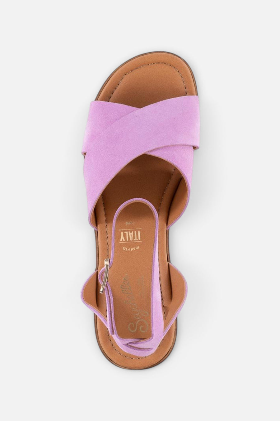 Seychelles Sweetener Sandal in Orchid Suede – detail