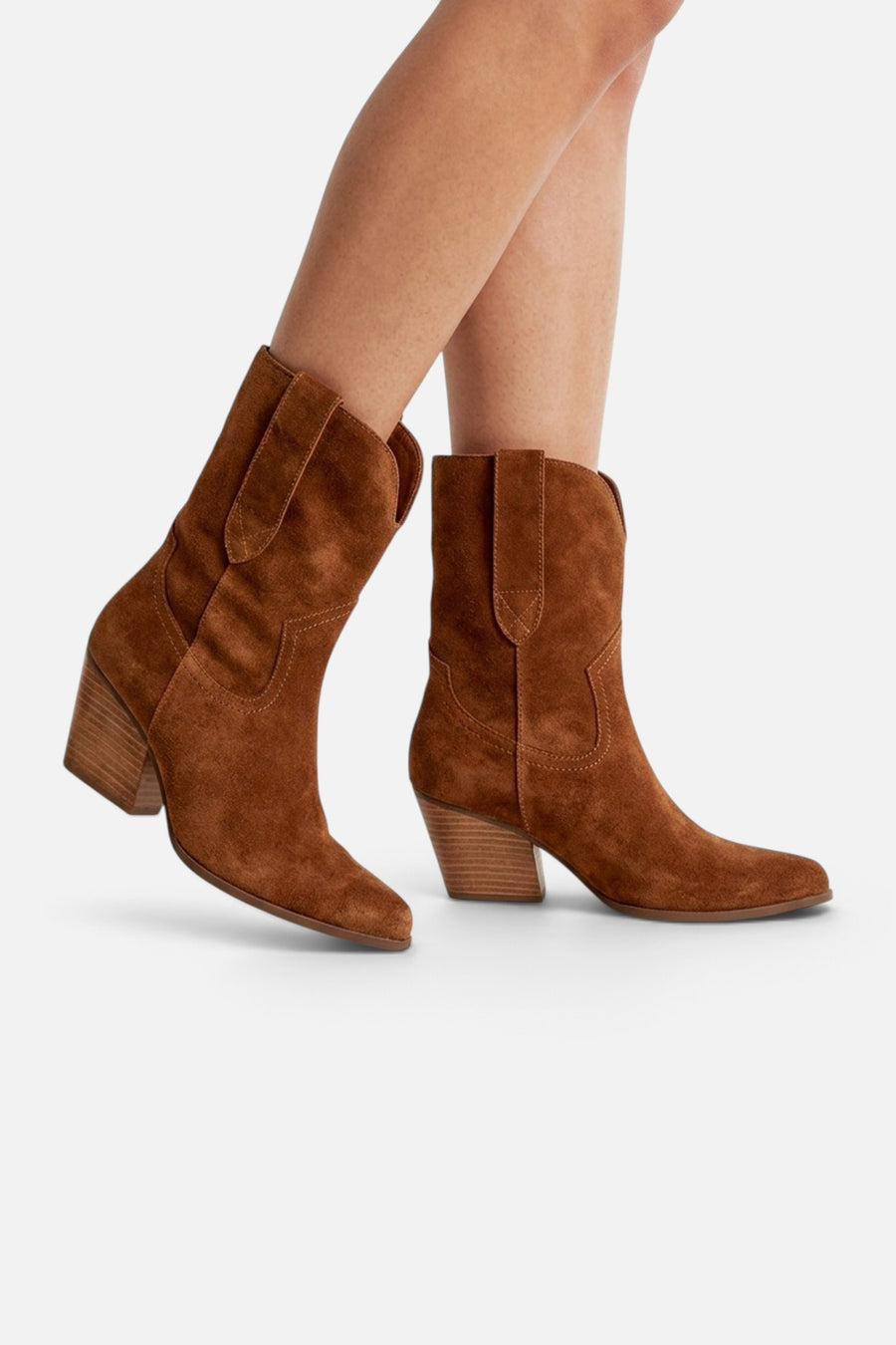 Seychelles Women's Line Dance Boot in Brown Suede – on model