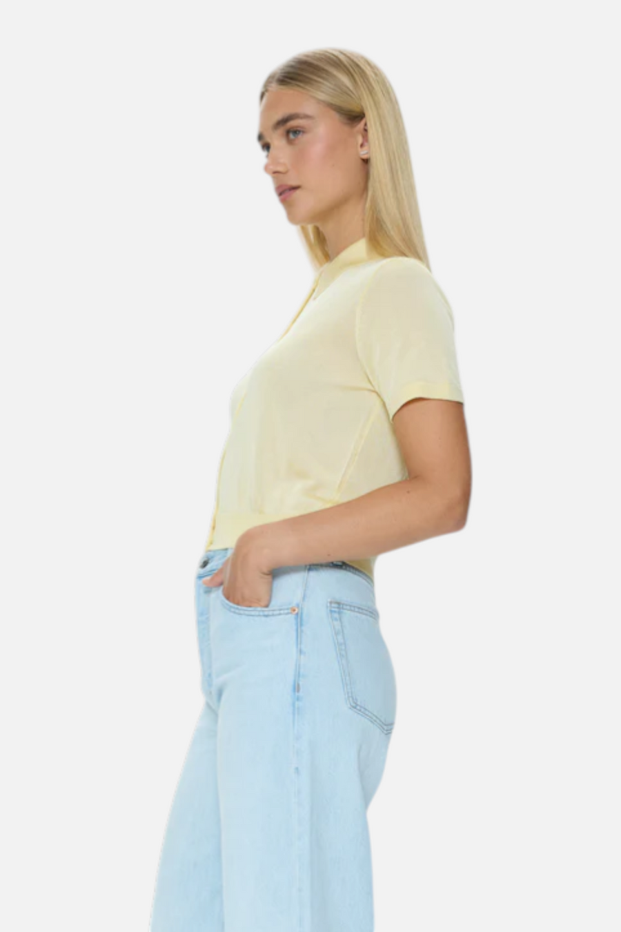 Pistola Short Sleeve Polo Sweater in Pale Yellow