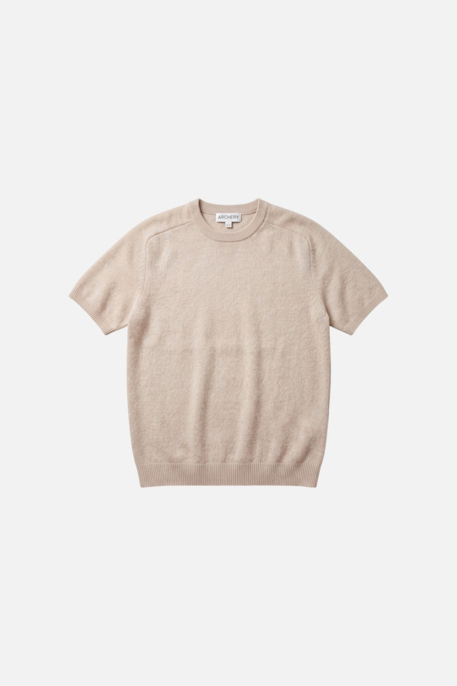 Archer Cashmere Millie Cashmere Short Sleeve Tee in Oatmeal – front view