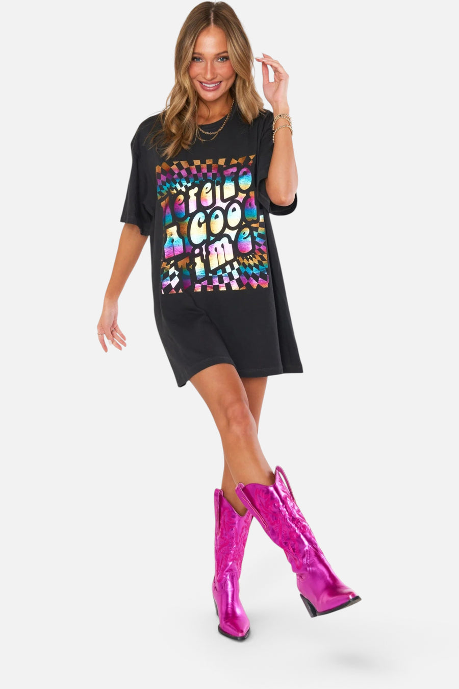 Show Me Your Mumu 24 Hour Tee in Good Times Graphic – front view