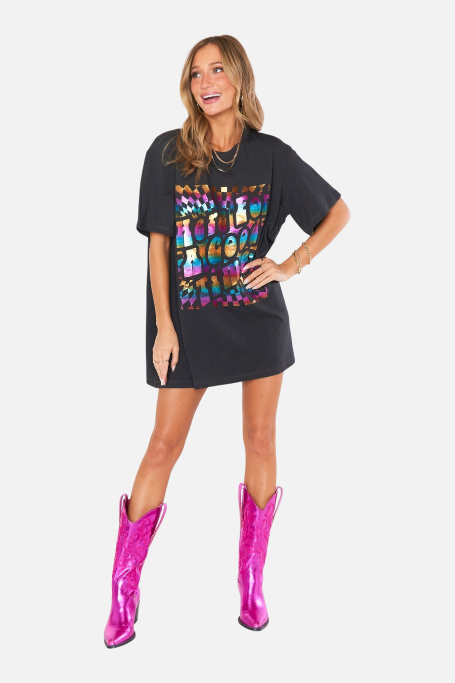 Show Me Your Mumu 24 Hour Tee in Good Times Graphic – side view