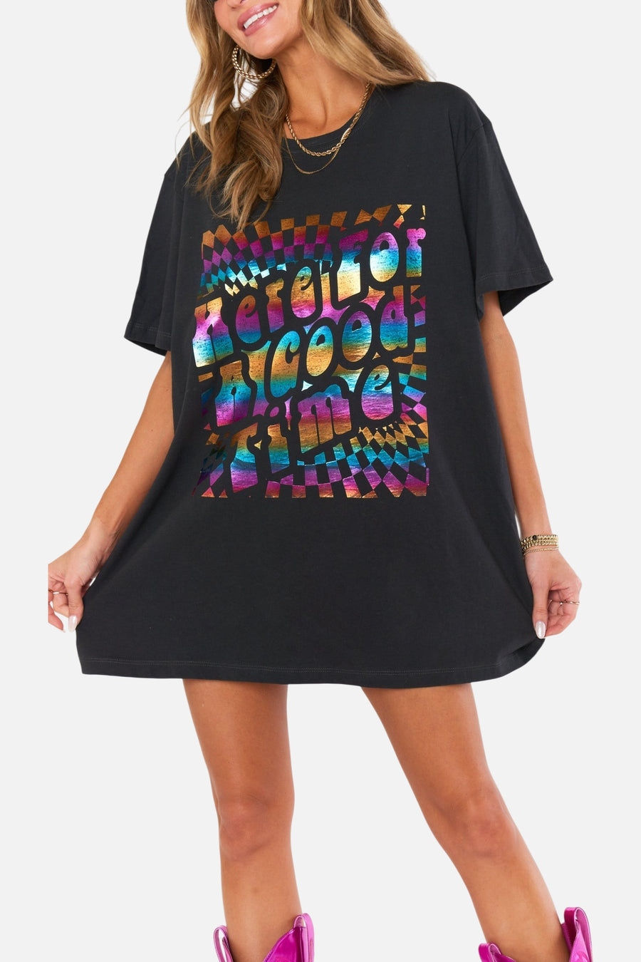 Show Me Your Mumu 24 Hour Tee in Good Times Graphic – side view