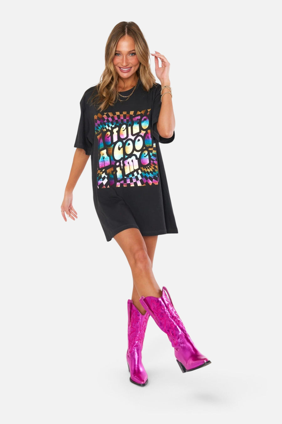Show Me Your Mumu 24 Hour Tee in Good Times Graphic – side view