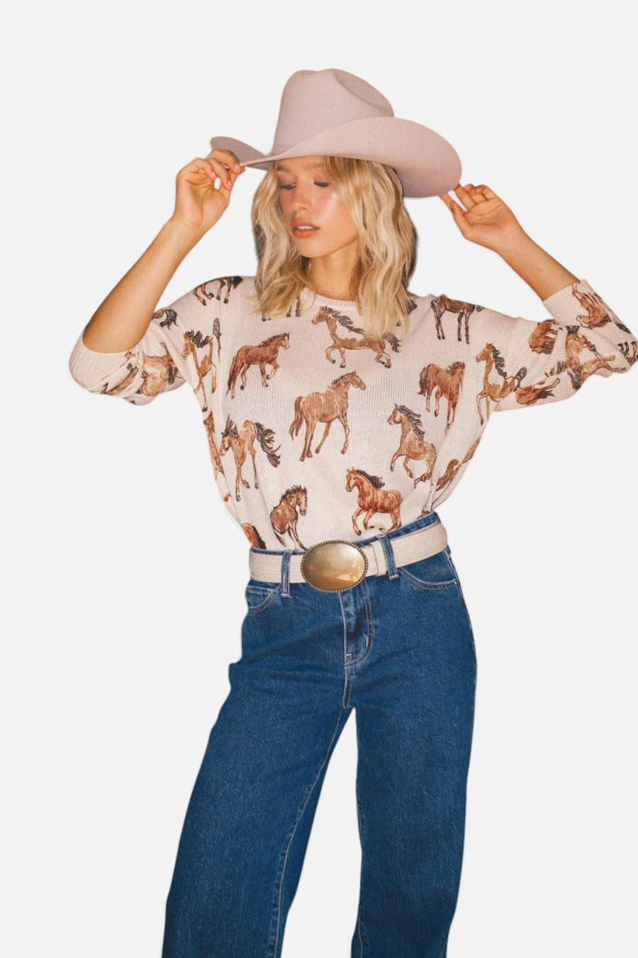 Show Me Your Mumu Bonfire Sweater in Wild Horses Knit – flat lay