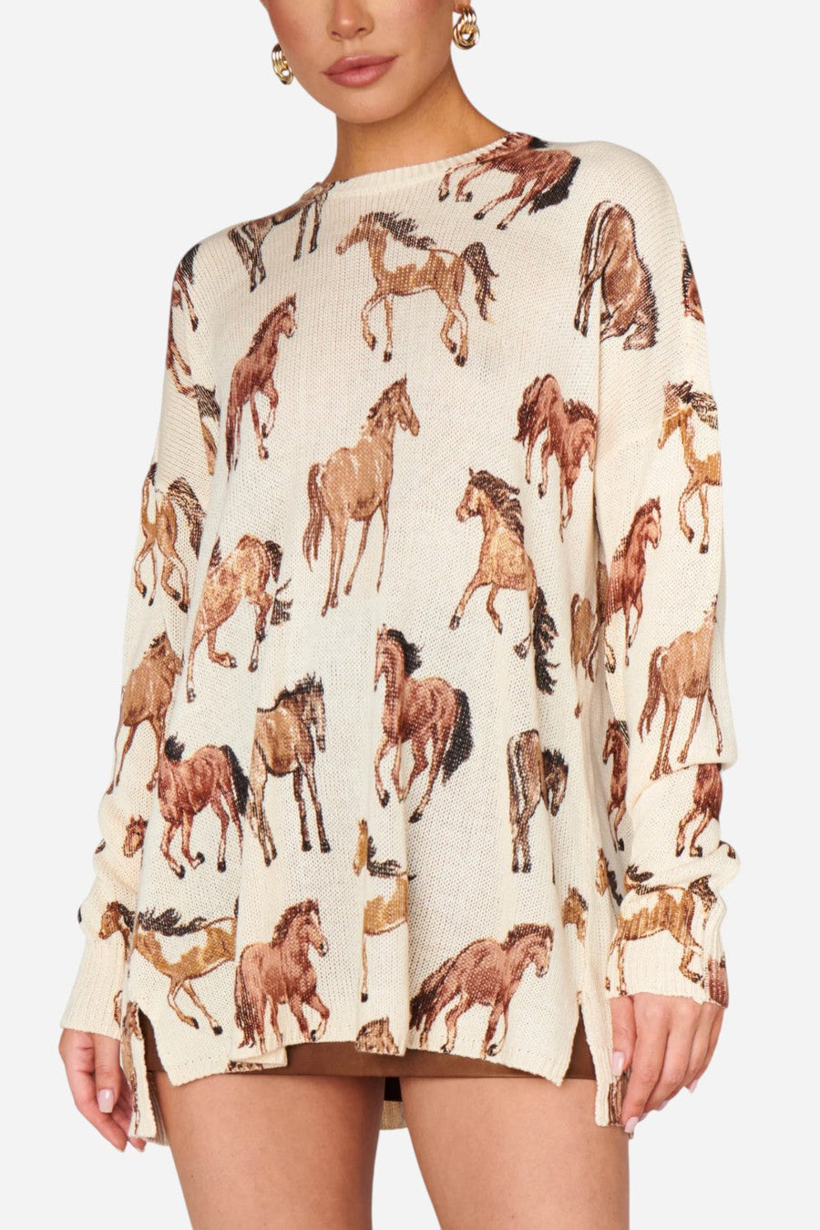 Show Me Your Mumu Bonfire Sweater in Wild Horses Knit – side view