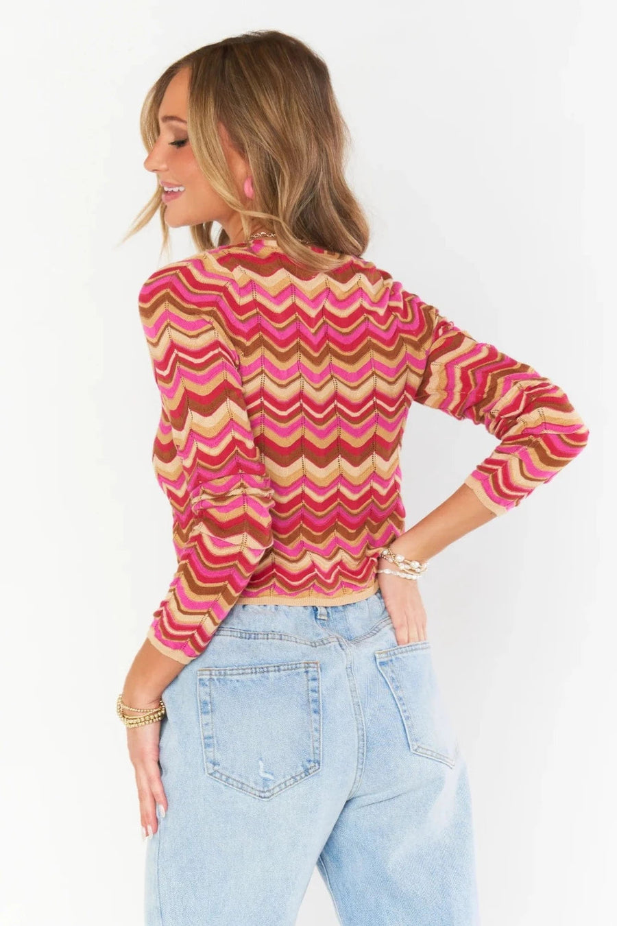 Show Me Your Mumu Coza Cardi Top in Horizon Stripe Knit – back view