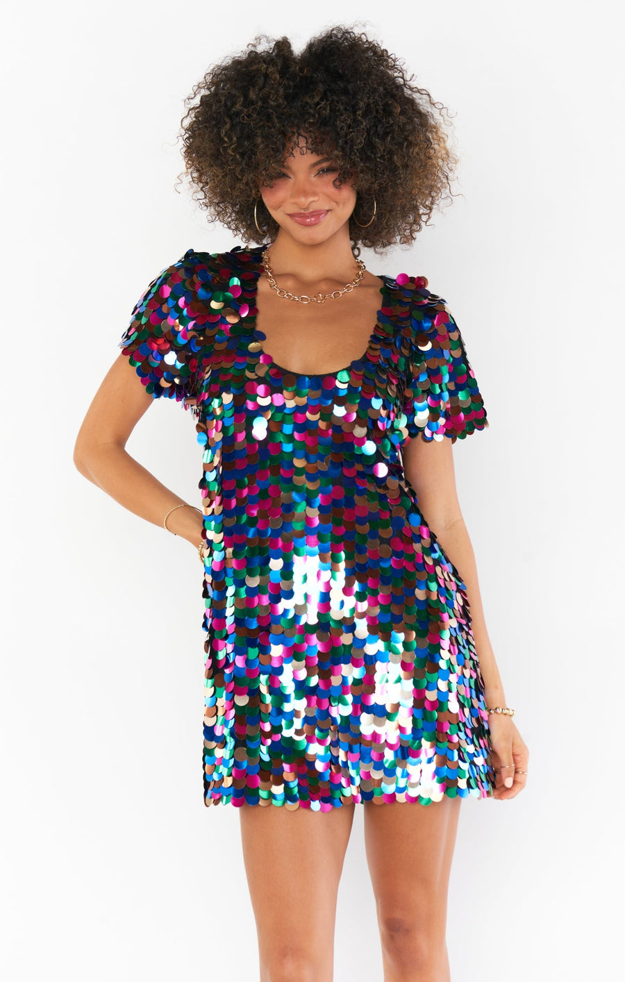 Show Me Your Mumu Emi Mini Dress in Rainbow Sequins – back view