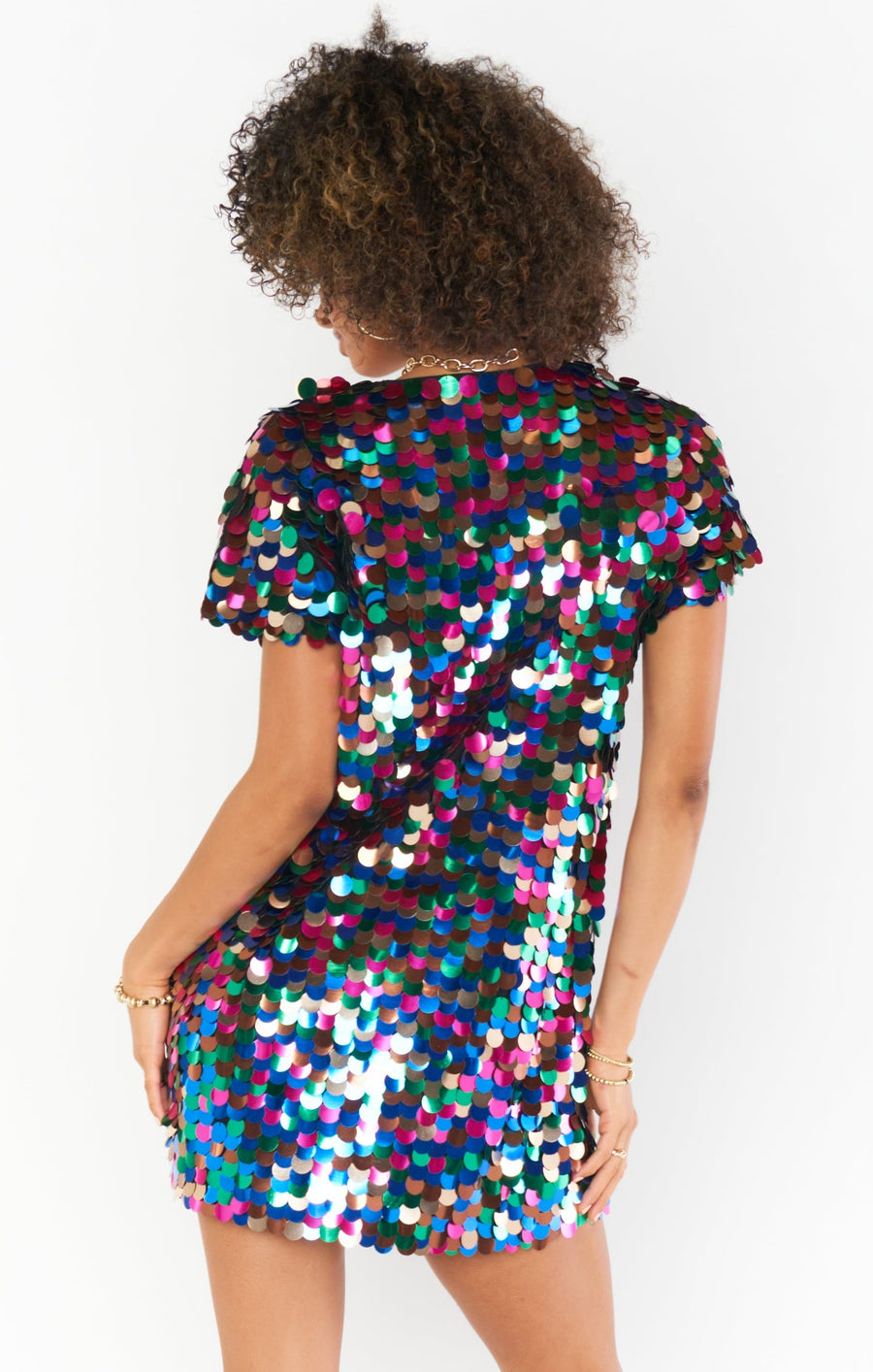 Show Me Your Mumu Emi Mini Dress in Rainbow Sequins – detail