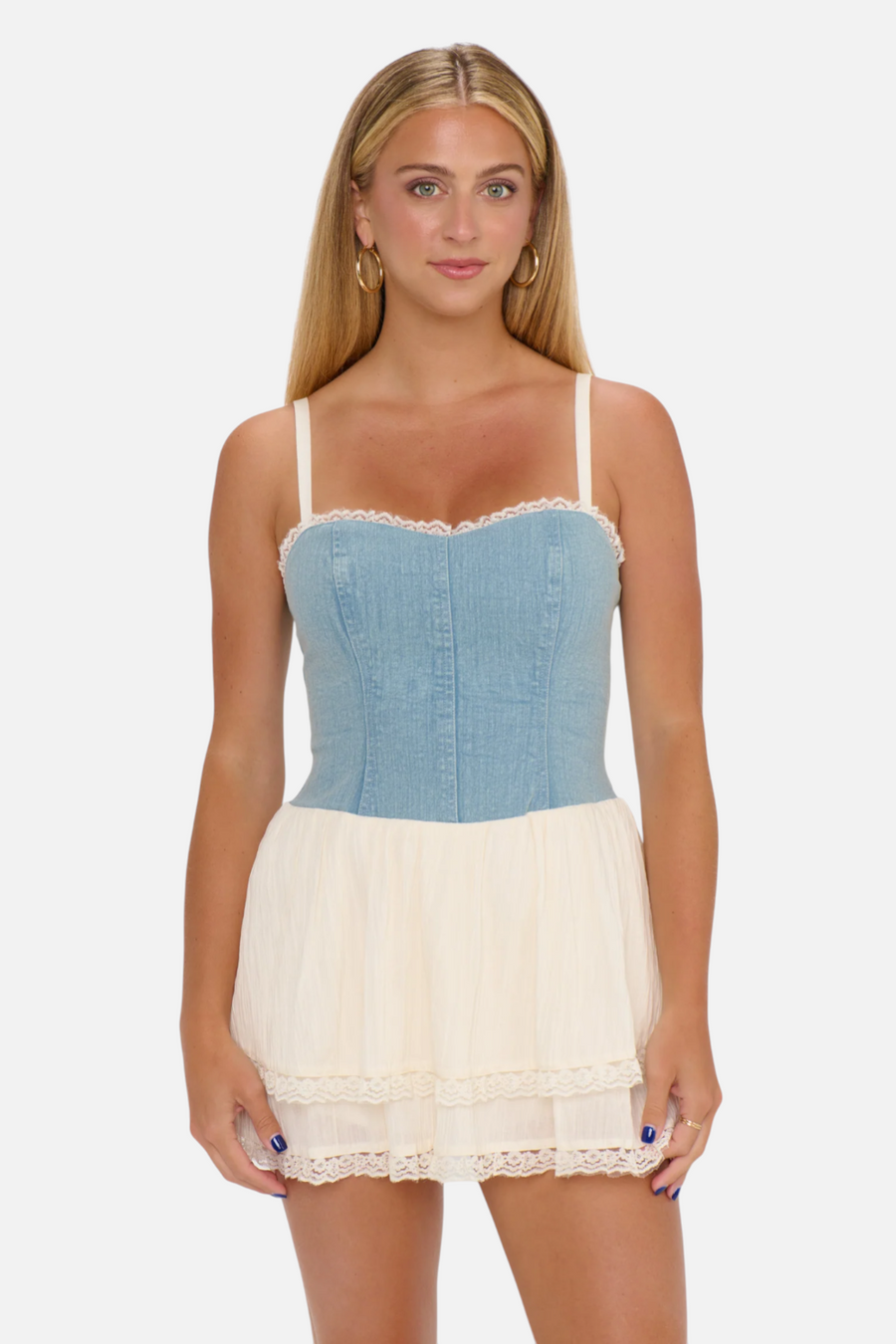 Show Me Your Mumu Geneva Mini Dress in Light Indigo – back view