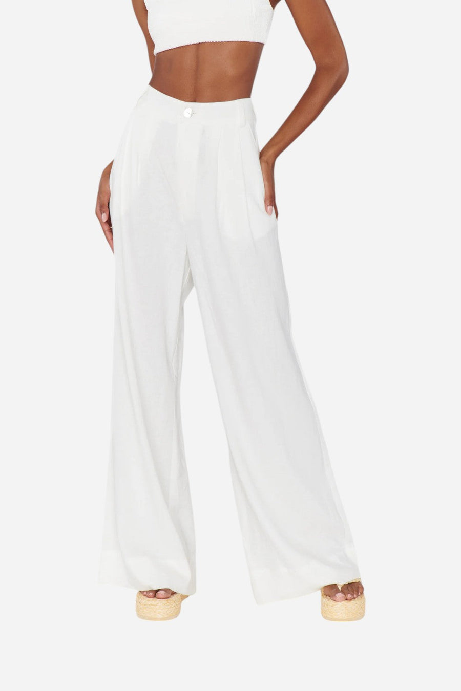 Show Me Your Mumu Hayes Trouser in White Linen – alternate